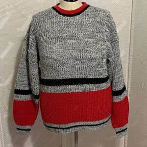 Vintage Saturdays Sweater Cable Knit Color Block Crew Neck Black Red Mens XL